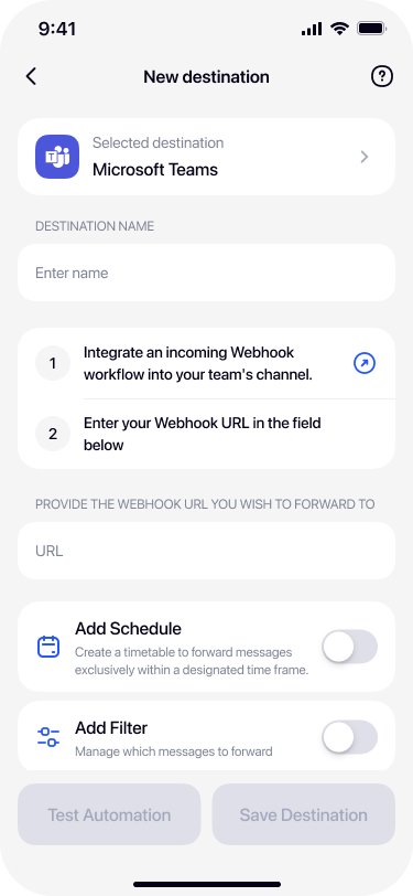 Saved Microsoft Teams destination showing in Re:Text destinations list